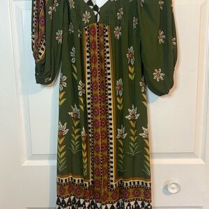 FARM Rio Green Off the Shoulder Bishop Sleeve Sundress